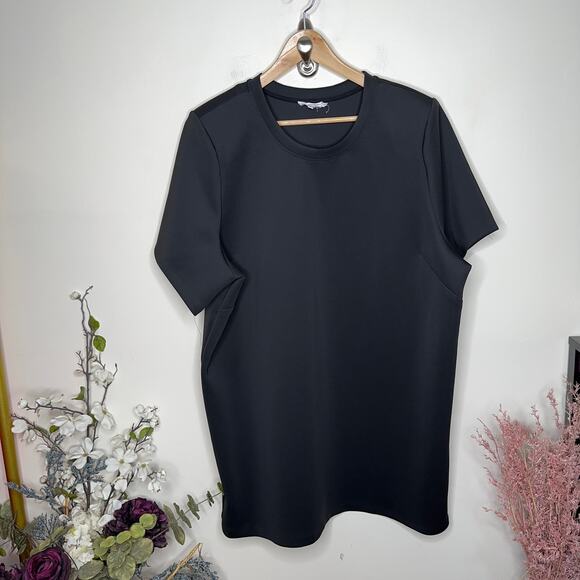 GOOD AMERICAN Strong Shoulder Scuba T-Shirt Mini Dress Black {3T18} - Picture 5 of 8